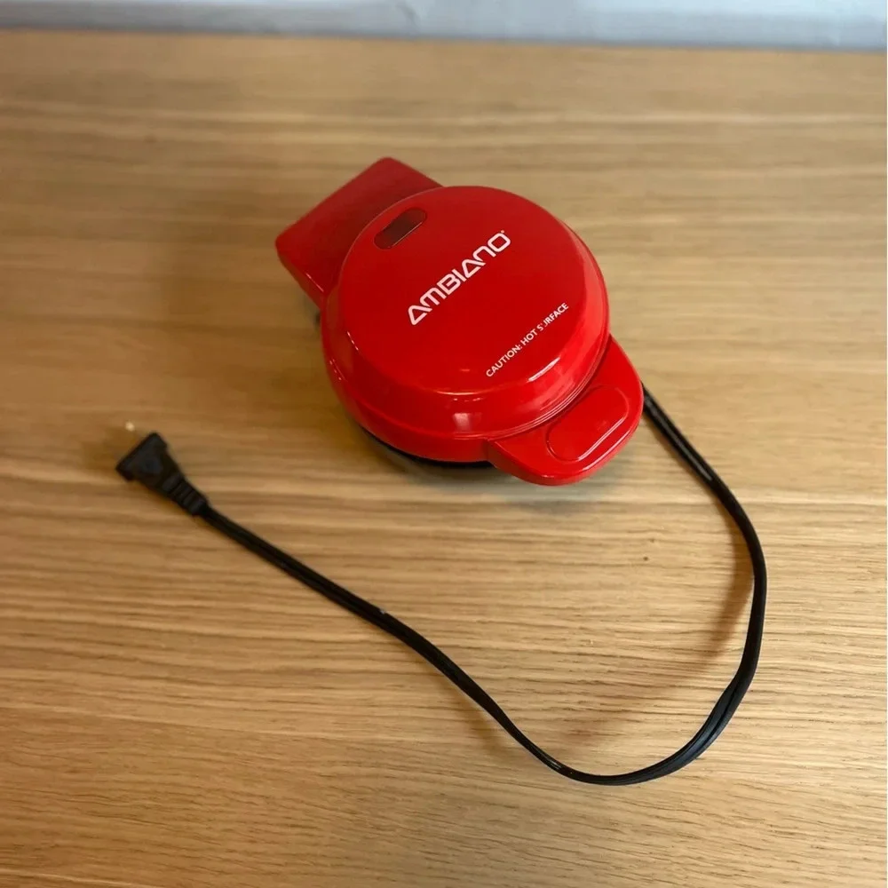 Ambiano 4” Mini Waffle Maker – Compact Red Nonstick Iron by Aldi